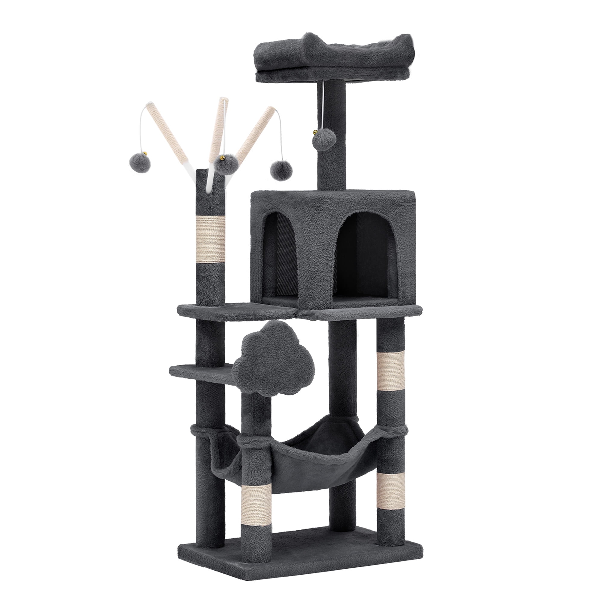 Uforic Multi-Level Cat Tree with Scratch Posts and Comfortable Hammock, 44" H, Dark Gray