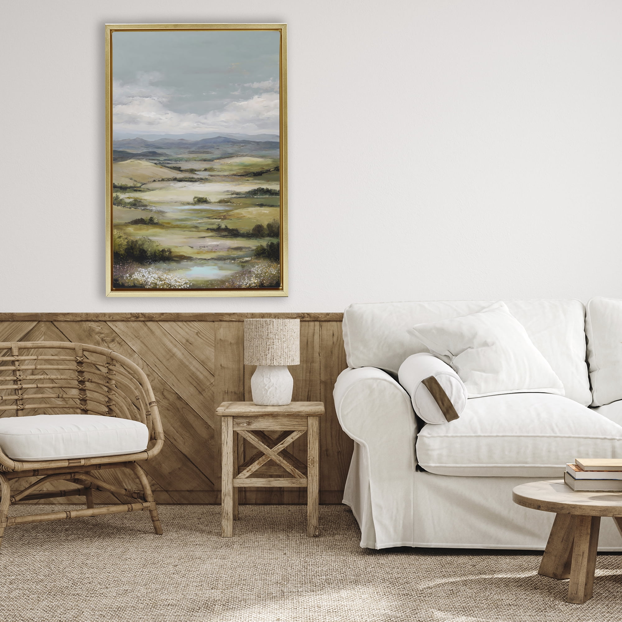 Stupell Industries Rolling Mountain Meadows Gold Framed Floater Canvas Wall Art, design by Petal Prints Design