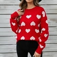 thumbnail image 2 of Ecqkame Knitted Sweater For Women Round-Neck Heart Printed Long Sleeve Pullover Loose Sweater Red L on Clearance, 2 of 9