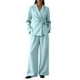 thumbnail image 2 of BRELIL Women Plus Size Two Piece Sets V Neck Long Sleeve Blazer Wide Leg Pants Matching Elegant Casual 2 Piece Outfits Lounge Work Travel, Green M, 2 of 8