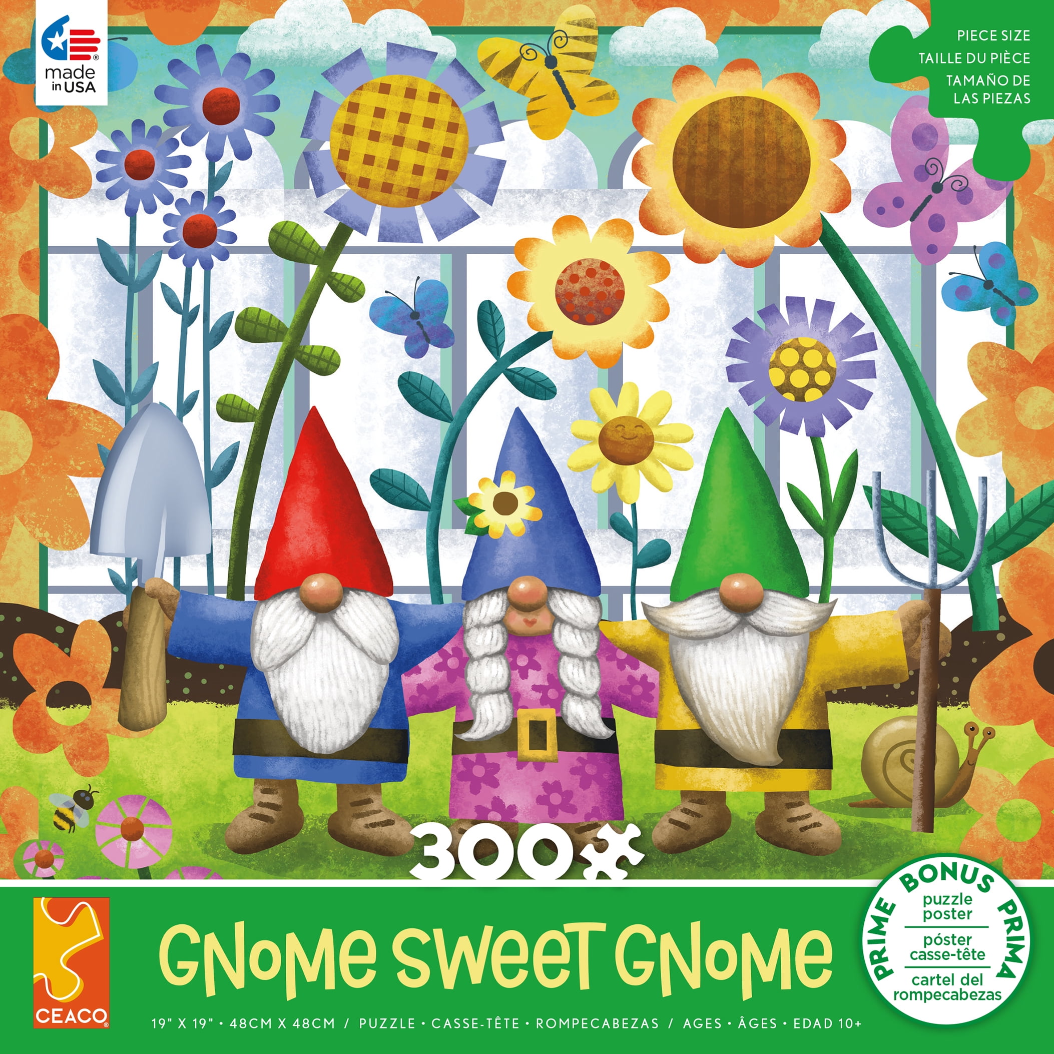 Ceaco - Gnome Sweet Gnome - Backyard Trio - 300 Piece Interlocking Jigsaw Puzzle