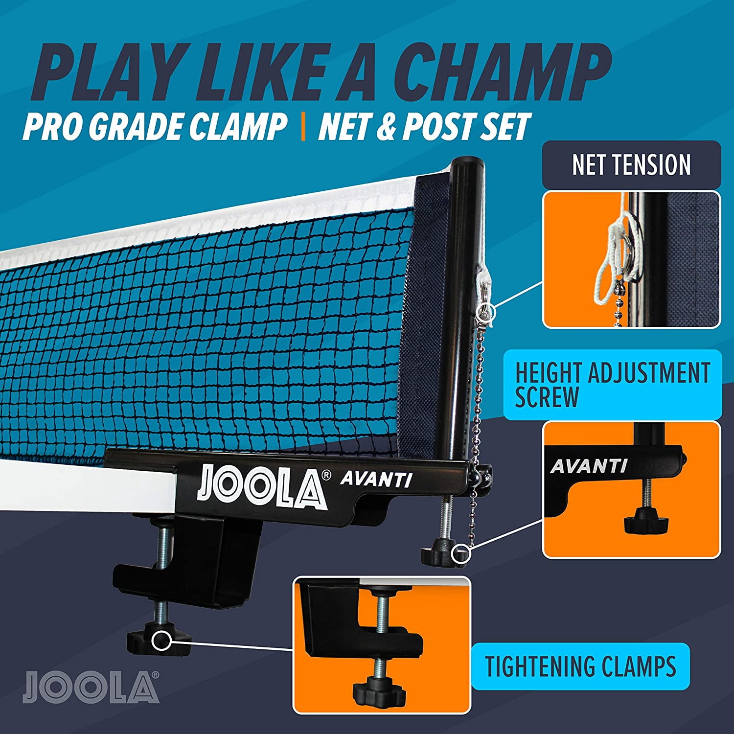 JOOLA Avanti Table Tennis Net and Post Set, Black
