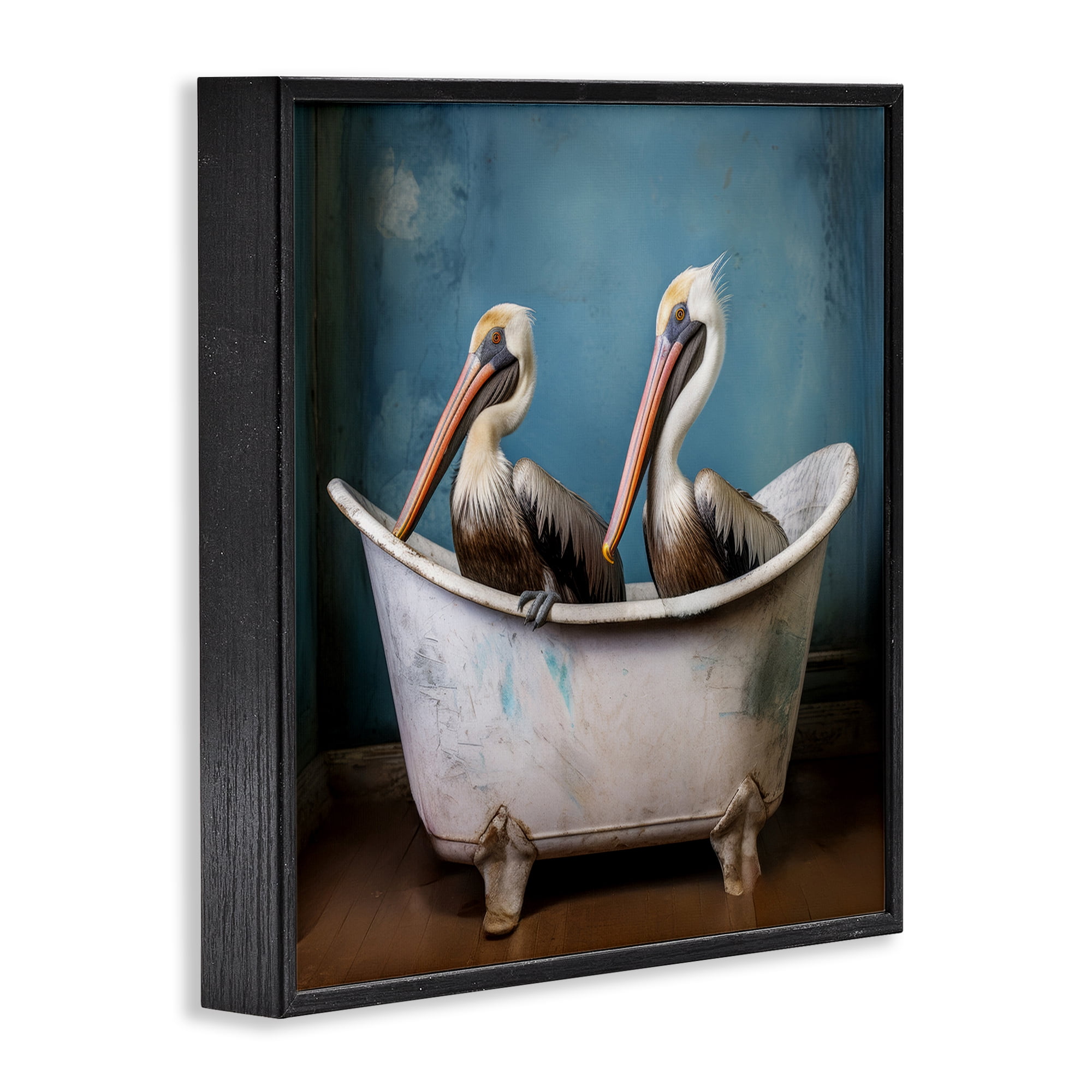 Stupell Industries Pelican Bath Time Typography Painting Black Framed Art Print Wall Art, 12 x 12