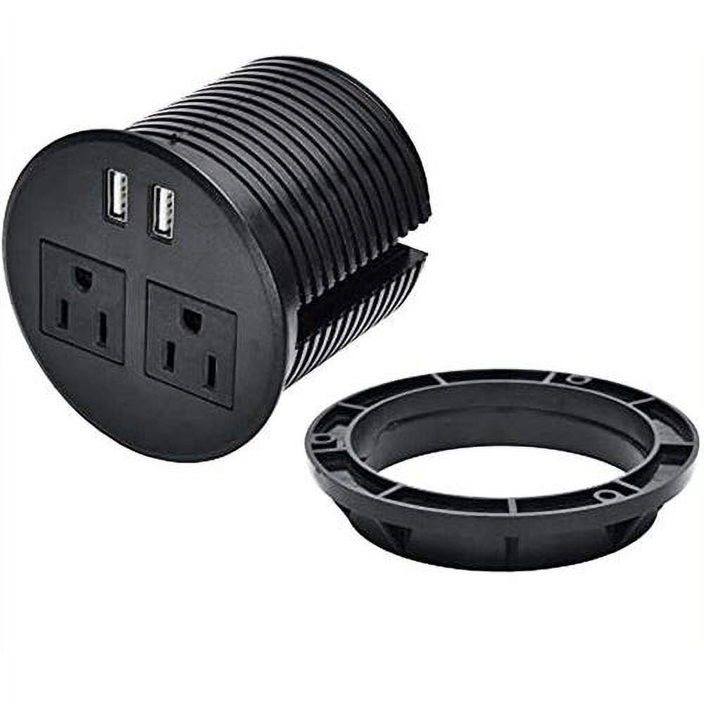 ApexDesk Ul Certified Desktop Power Grommet with Two Power Sockets, Two Quick USB Charging Ports, 6ft Power Cord and Lock Ring (Black)