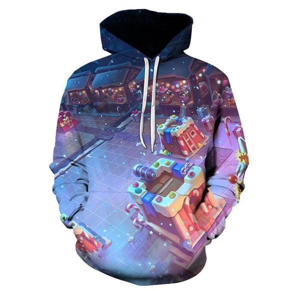2024 Nouveau Sweat-Shirt de Noël à Impression Numérique 3D Étoile Ample à Capuche Décontracté-3