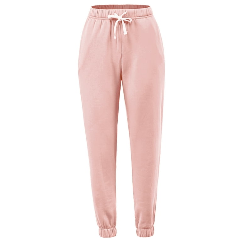 A2Y Women's Soft Fleece Drawstring Elastic Waist Stretch Pockets Joggers  Sweatpants Cream Pink XL
