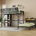 thumbnail image 3 of Newest Full over Twin Metal Bunk Bed with Desk , Bookshelves, Detachable Metal Bunk Bed with LED , Charge Station, Black, 3 of 6