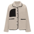 thumbnail image 5 of Hueook Flannel Jacket Women European and American Solid Color Lamb Wool Jacket Long Sleeved Hooded Casual Jacket/jacket Beige 2X, 5 of 8