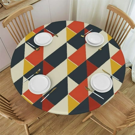 

YANMS Classic Retro Stripes Round Tablecloth with Elastic Edge 100% Polyester Fiber 46-50