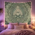 thumbnail image 2 of Layered Lotus Blossom in Oval Mandala on Sage Green, Mystical Boho for Meditation Enthusiasts, Vintage Botanical Wall Art Housewarming Gift Tapestry Wall Hanging for Bedroom and Living Room, 2 of 7