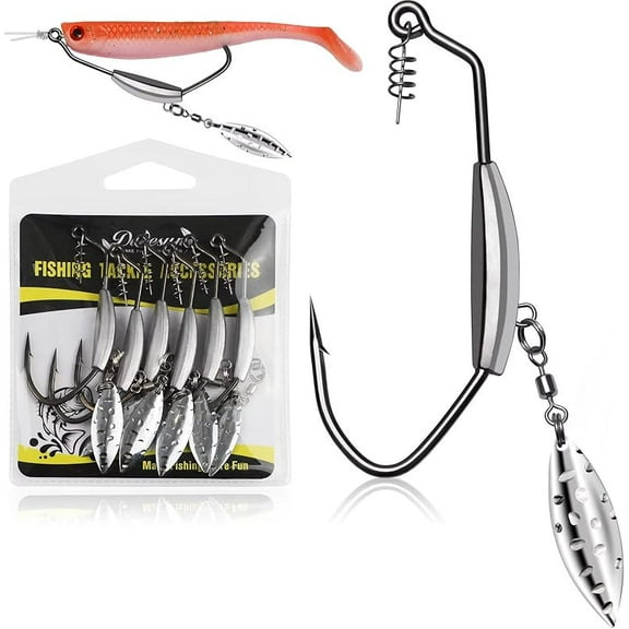 Dovesun 12PCS Weighted Swimbait Hooks Weighted Fishing Hooks Saltwater Freshwater Worm Weedless Hooks for Bass Fishing 3/0 4/0 5/0