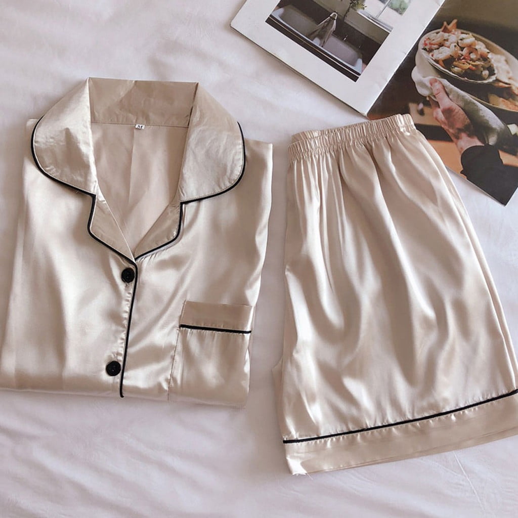 Beige satin pajamas sale
