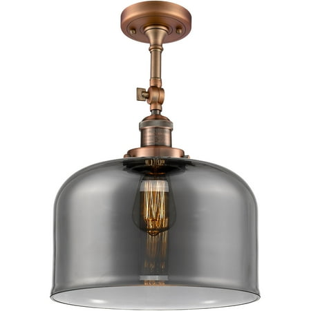 

Antique Copper Tone Semi Flush 12 Wide Plated Smoke Glass Steel/Cast Brass/Glass Medium Base LED 1 Light Fixture