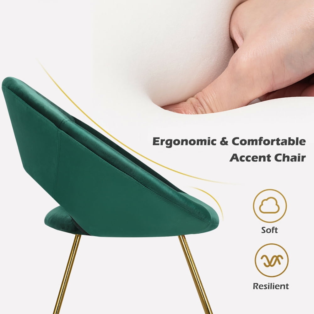 Finihen Velvet Dining Arm Chair, Modern Accent Velvet Dining Arm Chair with Golden Metal Legs and Soft Cushion, for Bedroomï¼Living Room, Dining Room, Kitchen, Dark Green