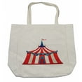 thumbnail image 1 of Circus Shopping Bag, Colorful Striped Circus Marquee Tent Stars Carnival Performance Illustration, Eco-Friendly Reusable Bag for Groceries Beach and More, 15.5" X 14.5", Cream, by Ambesonne, 1 of 2