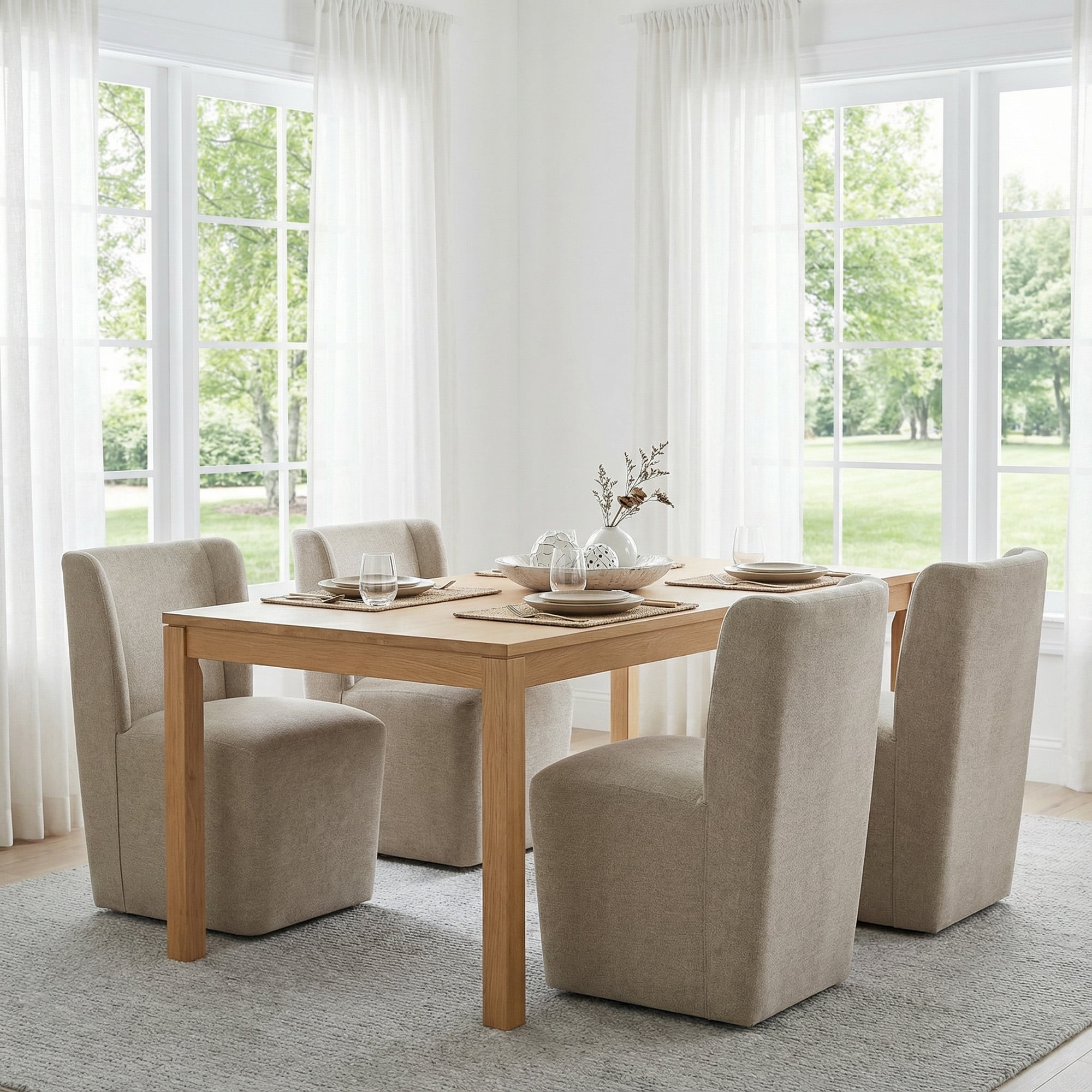Spruce & Spring Modern Upholstered Dining Chair with Wingback and Hidden Casters, Single, Fabric in Khaki