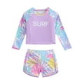 thumbnail image 2 of ATOGUTA Girls Two Piece Swimsuit Set Long Sleeve Swim Shirt Bikini Shorts Beach Bathing Suit Purple, Size 3-8 Years, 2 of 5