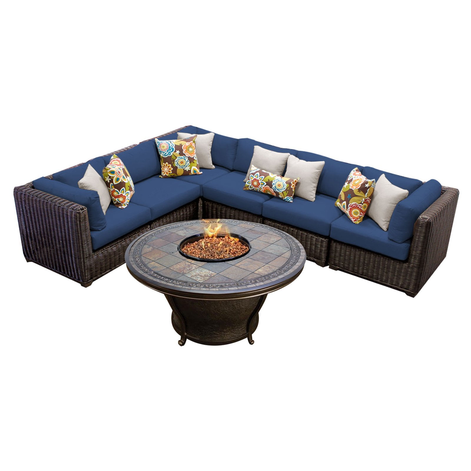 Tk Classics Venice 7 Piece Outdoor Sectional Set With Tempe Fire Pit Table Walmart Com Walmart Com