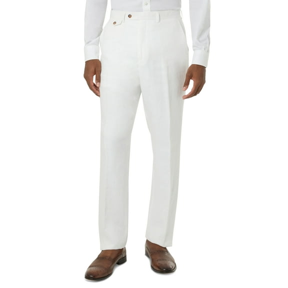 Tayion Mens Classic fit Dress Pants 44 / 30 White Herringbone
