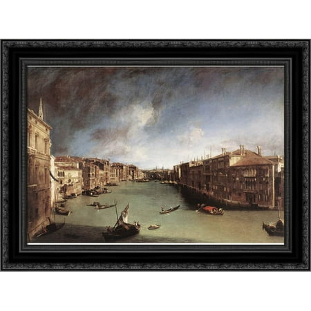 Grand Canal, Looking Northeast from Palazo Balbi toward the Rialto Bridge 24x19 Black Ornate Wood Framed Canvas Art by Canaletto