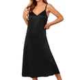 thumbnail image 3 of Fengqque Satin Nightgowns for Women Lace Sleepwear V-neck Silk Slip Sleepshirts Negligee Solid Color Nightwear Black XXXL, 3 of 9