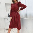 thumbnail image 4 of Black and Friday Deals 50% Off Clear! asdoklhq Woman Clothes Clearance,Women's Long Sleeve Round Neck Dot Printed Ruffles Casual Button Dress, 4 of 8