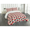 thumbnail image 3 of Ambesonne Modern Quilted Bedspread Set 3 Pcs, Retro Geometric Circle, Queen Size, Forest Green Salmon, 3 of 5