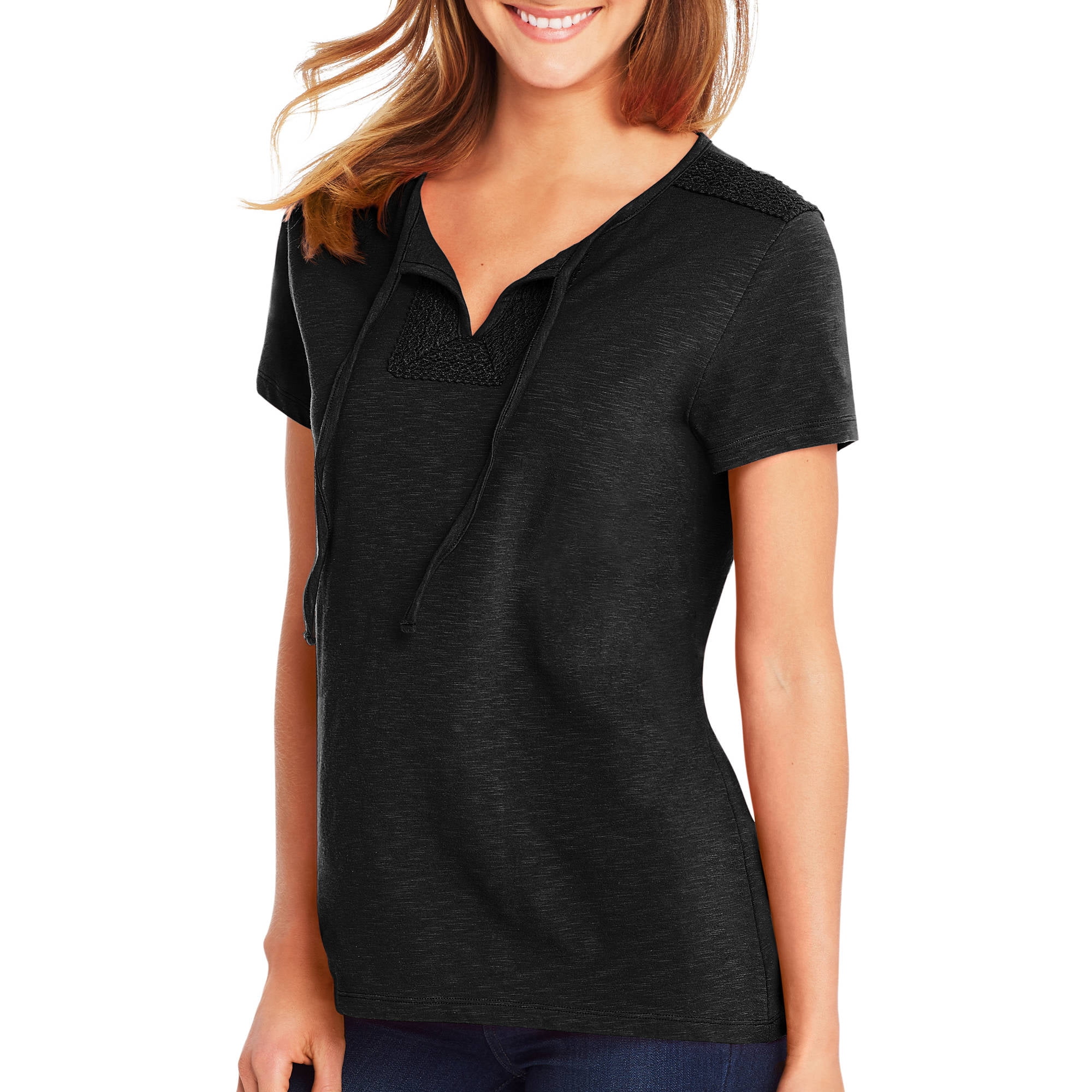 Hanes Women's ShortSleeve Henley Tee with Crochet Trim