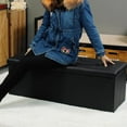 thumbnail image 6 of Folding Storage Ottoman Bench, Black Faux Leather Long Chest with Tray, Footrest Seat, Blanket Storage for Living Room Bedroom Office Hallway, 43.3"x15"x15", 6 of 16