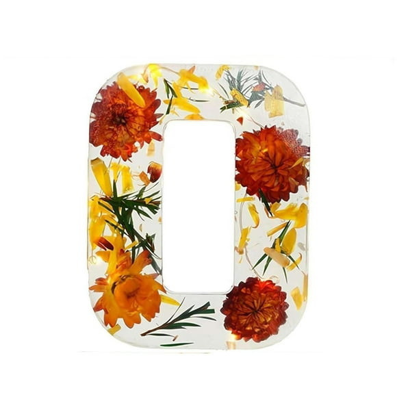 Handmade Floral Resin Night Light with LED Light Dried Flowers Alphabet Design for Bedroom Nursery etc