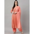 thumbnail image 3 of Janasya Indian Women's Peach Georgette Foil Print Kurta with Palazzo and Dupatta, 3 of 10