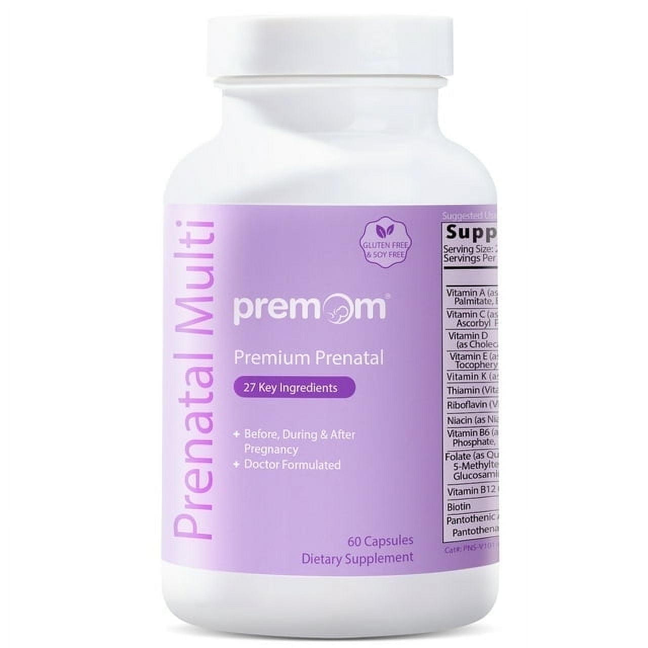 Premom Prenatal Multivitamin with Methyl Folate, Iron, Biotin, Choline & 27 Nutrients for Fertility & Pregnancy
