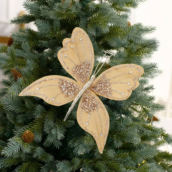 1pcs Glitter Big Butterfly Christmas Ornament with Clip, Multicolor Artificial Butterfly Christmas Tree Decoration Festive Wedding Home Holiday Decor