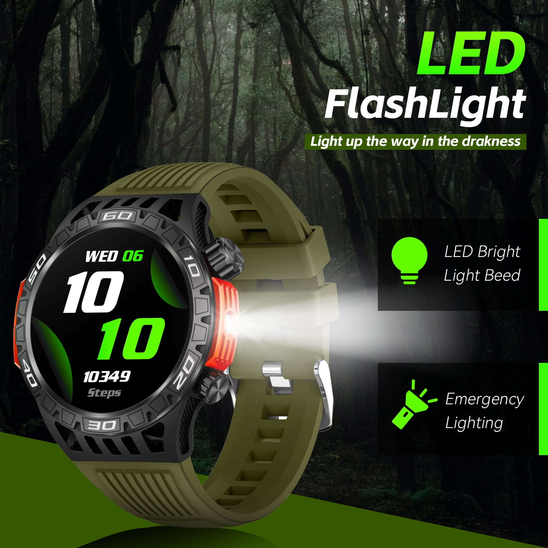 XAXRE HT22 Smart Watch for Men with LED Flashlight (Answer/Dial Calls), Compass, 100+ Sports Modes, Rugged Smartwatch Compatible with iOS Android, 1pc