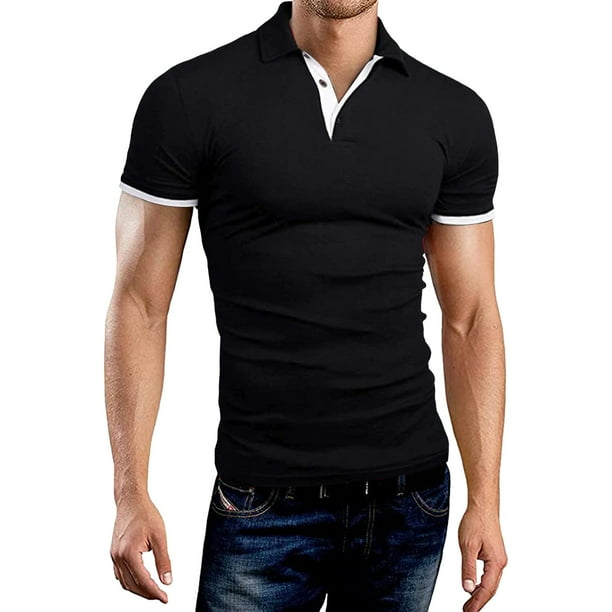 Gibobby Polo Casual para Hombre Polo corte clásico de Ajuste Regular, para Hombre(Negro,G)