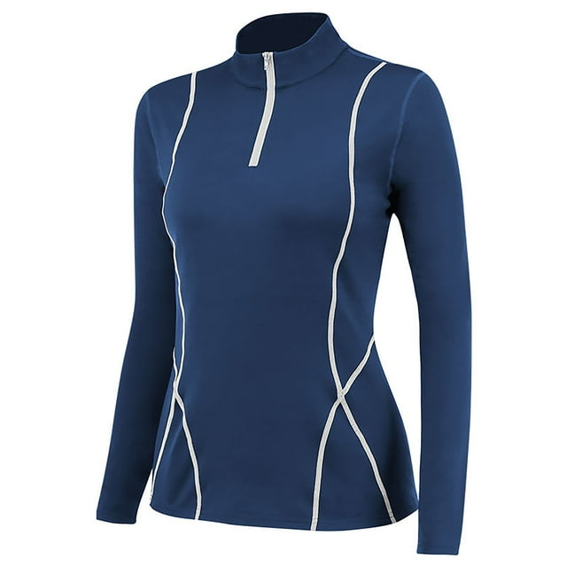 Camiseta deportiva de manga larga para mujer para yoga: cuello alto con cremallera, corte ajustado, tejido de poliéster transpirable, blusa para correr y hacer ejercicio