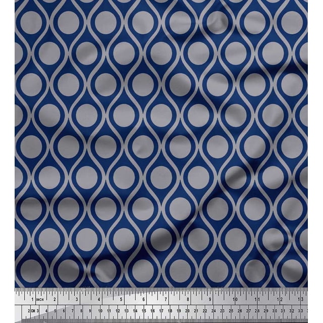 Soimoi Poly Georgette Fabric Dot & Ogee Damask Printed Fabric 1 Yard 42 Inch Wide