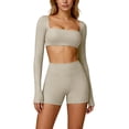 thumbnail image 6 of 2 Piece Outfits Summer,2 Piece Workout Sets for Women Long Sleeve Cropped Top and Butt-lifting Shorts Jogger Athletic Gym Outfits, 6 of 7