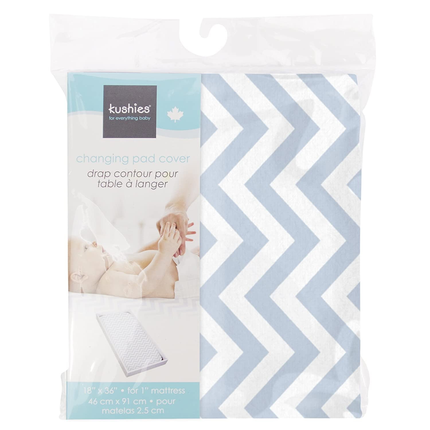 Made in Canada Kushies Baby Contour Change Pad Cover Ultra Soft 100% Cotton Flannel Blue Chevron