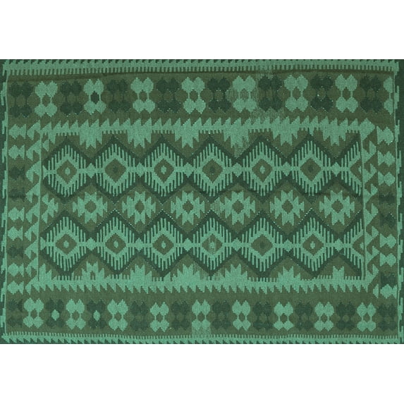 Ahgly Company Machine Washable Indoor Rectangle Southwestern Turquoise Blue Country Area Rugs, 2' x 3'