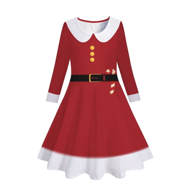 WEAIXIMIUNG Robes pour Filles Enfants Tout-Petits Bébés Filles Printemps Automne Imprimé Noël Robe à Manches Longues 10-13 Ans