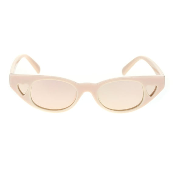 Womens Narrow Cat Eye Heart Shape Side Lens Plastic Sunglasses Beige Pink Mirror