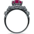thumbnail image 5 of Art Deco Ring Sunflower Design Round Ruby Cubic Zirconia Black Tone 925 Sterling Silver, Size 5, 5 of 7