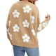 thumbnail image 3 of Cárdigan de Punto para Mujer con Estampado Floral, Larga, Abierto por Delante, con Botones y Cuello en V Color Camello S, 3 of 7