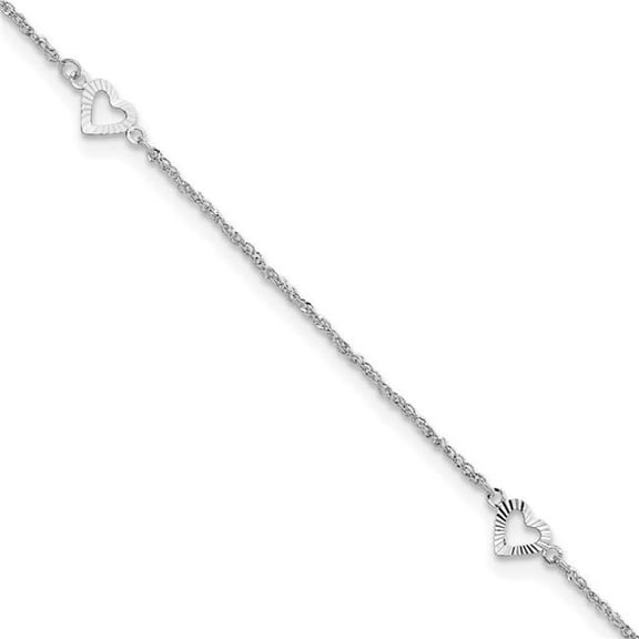 Primal Gold 14 Karat White Gold Diamond-cut Hearts 9-inch Plus 1-inch Extension Anklet