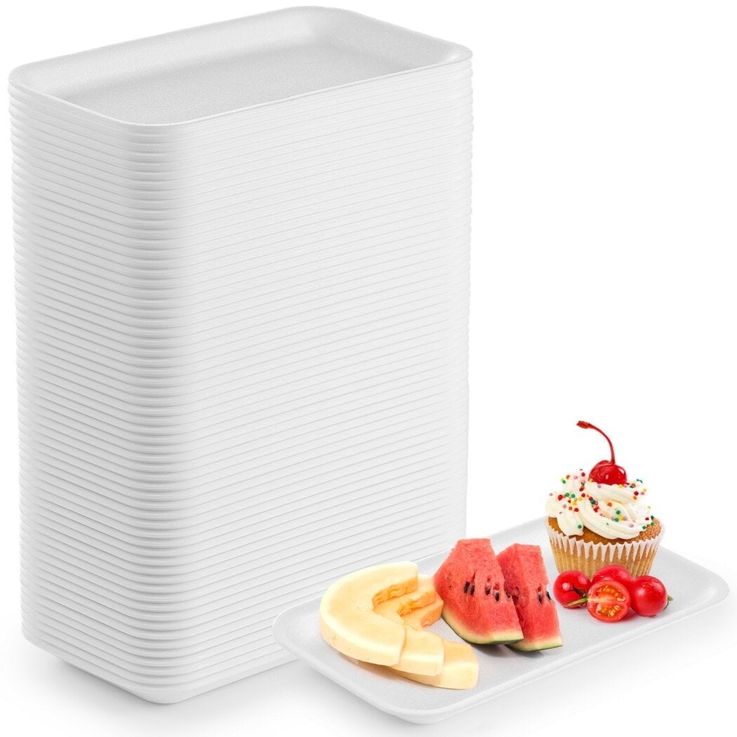 White Styrofoam Meat Trays With Absorbent Pads – 25 Pack, 7.87 X 5.11 X 0.9 Inches, Disposable Food Trays