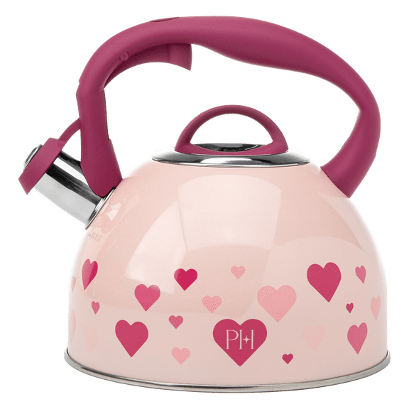 Paris Hilton Dazzling Stovetop Kettle with Heart Decal, Stainless Steel Pink, 9.46x8.2x8.66 inches