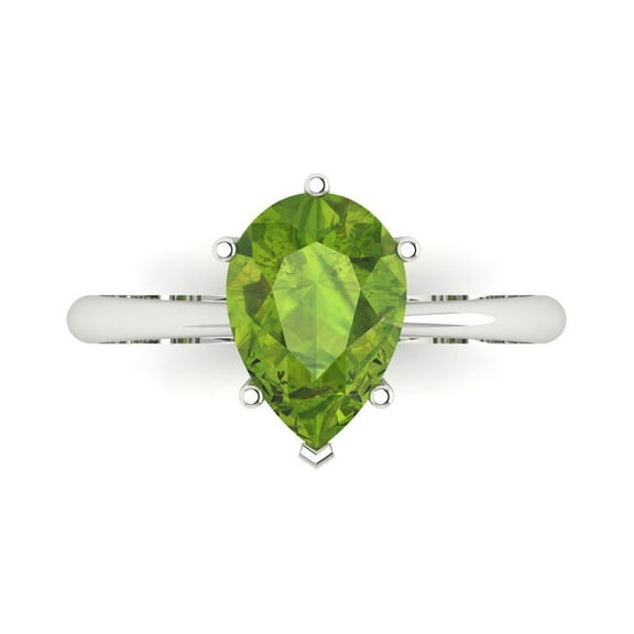 Solitaire Engagement Ring for Women - 2ct Natural Peridot in 18K White Gold Promise Ring