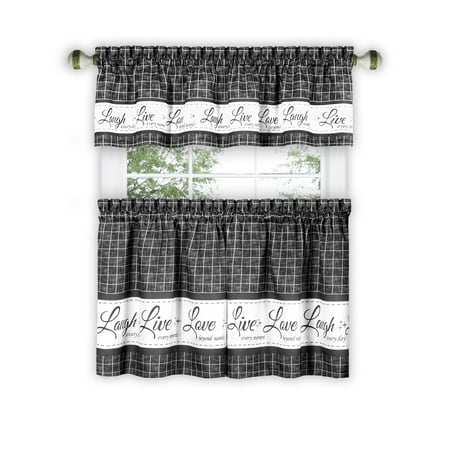 Live Laugh Love 3 Piece Kitchen Curtain Set Charcoal Tiers 58x36 Swag 58x14 Inches Walmart Canada
