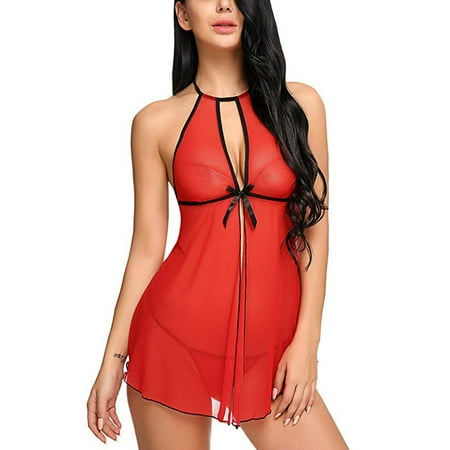 

Women Solid Color Lingerie Hollow Backless Nightdress Sleepwear Pajamas S-3XL